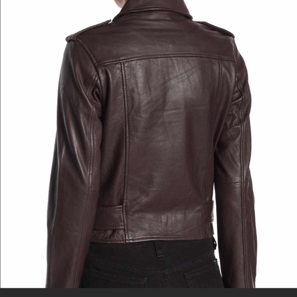 Walter Baker 100% lamb leather Moto jacket in PLUM / BURGUNDY size SMALL NWT - Picture 4 of 12